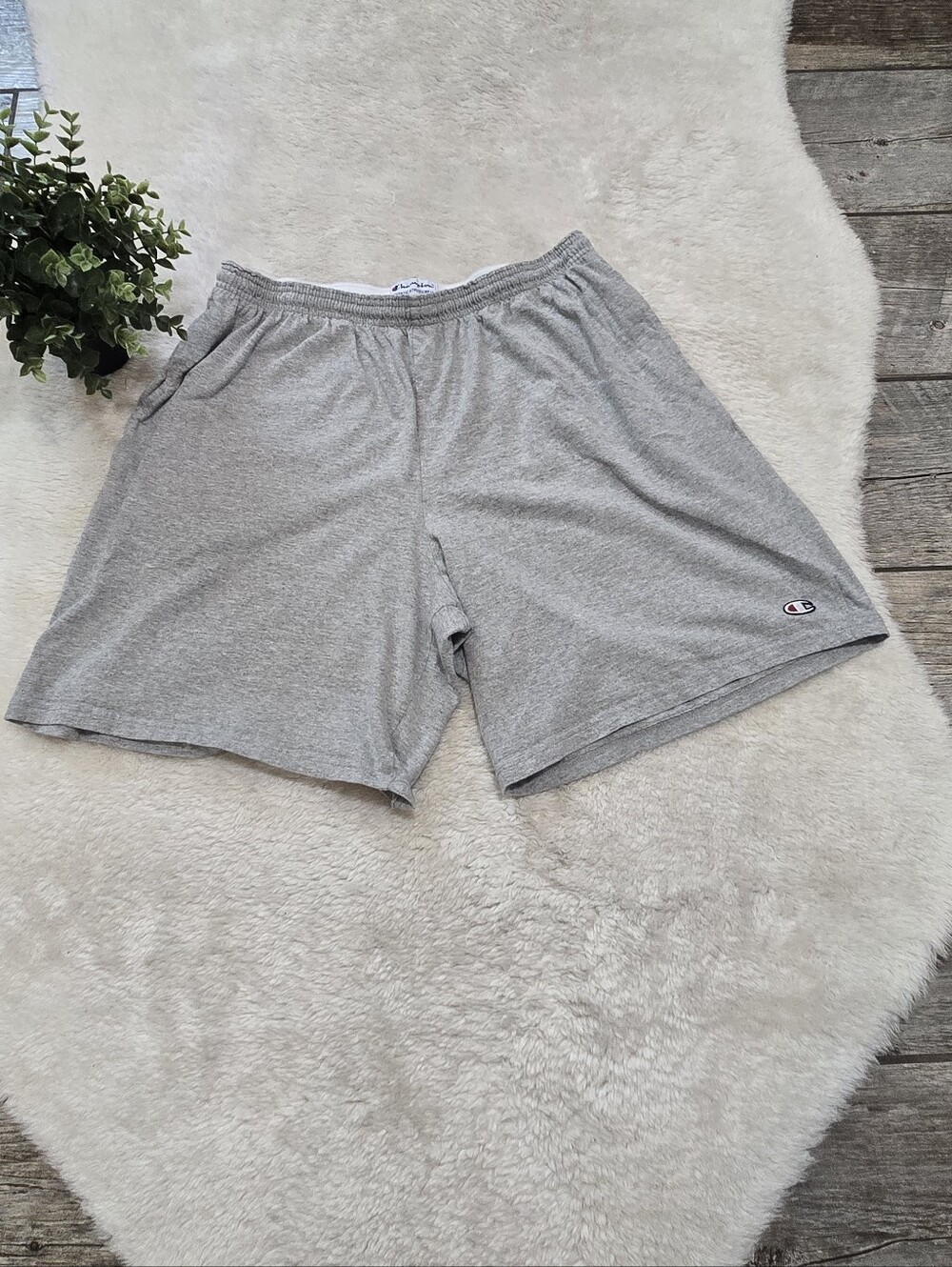 Champion Gray Vintage Cotton Jersey Athletic Activewear Workout Shorts, XL